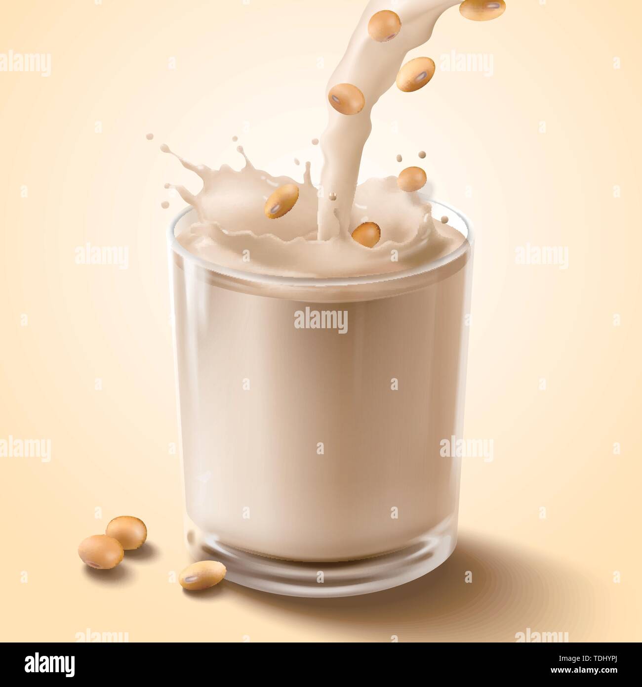 Le lait de soya qui se déverse dans la cuvette en verre en 3d illustration Illustration de Vecteur