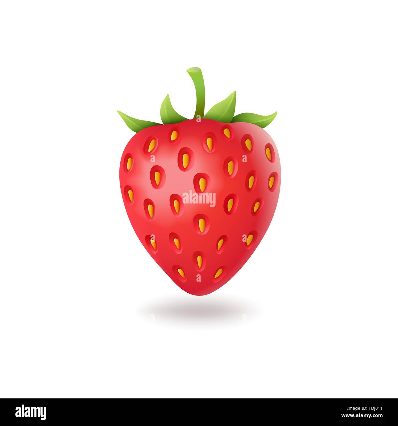Fraise sucrée réaliste avec des feuilles vertes, fresh red berrie, isolé sur fond blanc vector illustration. Illustration de Vecteur