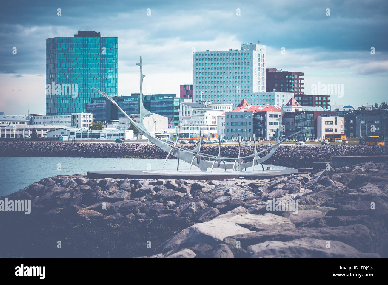 Bien Voyager Monument. Destination touristique populaire en ville. Reykjavik, Islande. Banque D'Images