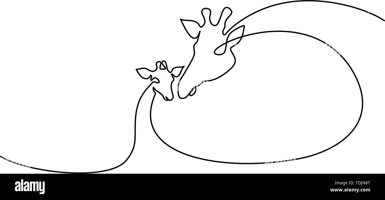 Dessin d'une ligne continue. Girafe avec bébé. Vector illustration Illustration de Vecteur