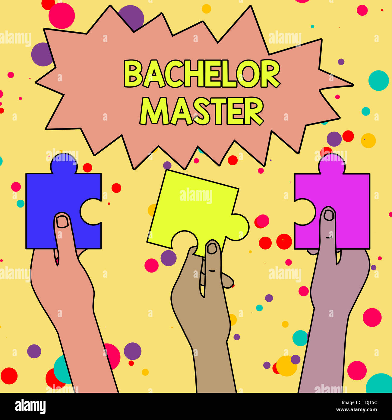 Signe texte montrant Bachelor Master. Photo d'affaires présentant un degré avancé achevé après baccalauréat Diplôme est trois casse-tête vide de couleur Banque D'Images