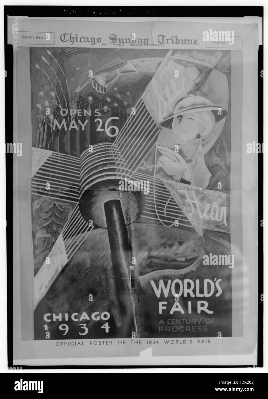 Site officiel de la foire mondiale de 1934 AFFICHE - Beverly Shores-Century de progrès, d'architecture, d'entraînement avant le lac Beverly Shores, Porter County, dans ; Lindstrom, F J, émetteur Banque D'Images