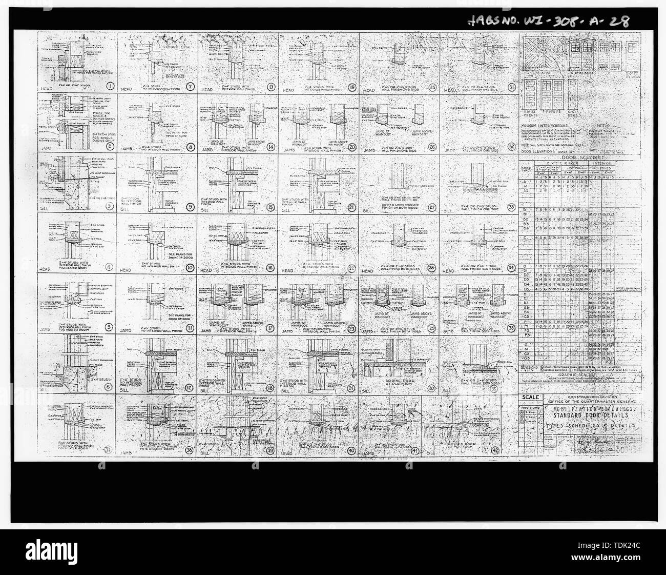 OFFICE DE TOURISME DE LE QUARTIER-MAÎTRE GÉNÉRAL ; construction ; PLAN NUMÉRO 800-154. Mobilisation des bâtiments ; DÉTAILS DE PORTE STANDARD ; LES TYPES HORAIRES ET DÉTAILS. (Cette photo a été copié à partir d'un dessin de Fort McCoy. Il n'y a pas de négatif de ce dessin dans la construction militaire 105mm. Collection de négatifs à Fort Belvoir.) - Fort McCoy, le bâtiment T-1129, Sparte, comté de Monroe, WI Banque D'Images
