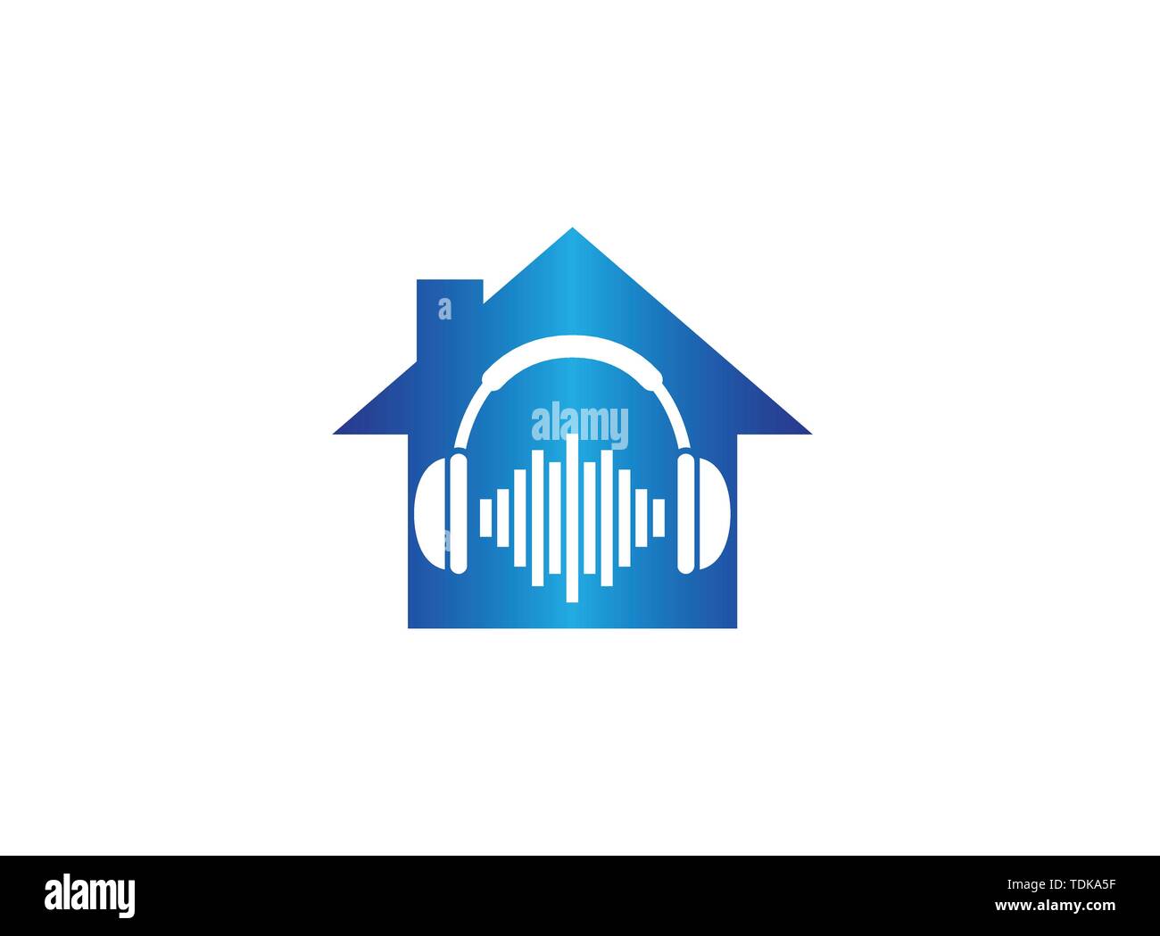 Avec écouteurs, casque beats musique Logo design illustration dans une maison l'icône d'accueil de forme Illustration de Vecteur