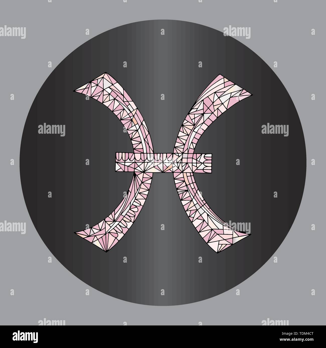 Signe astrologique Poissons conception graphique. Horoscope illustrations vectorielles. Dessiné à la main série espace astrologique. Symbole magique coloré géométrique en étable moderne Illustration de Vecteur