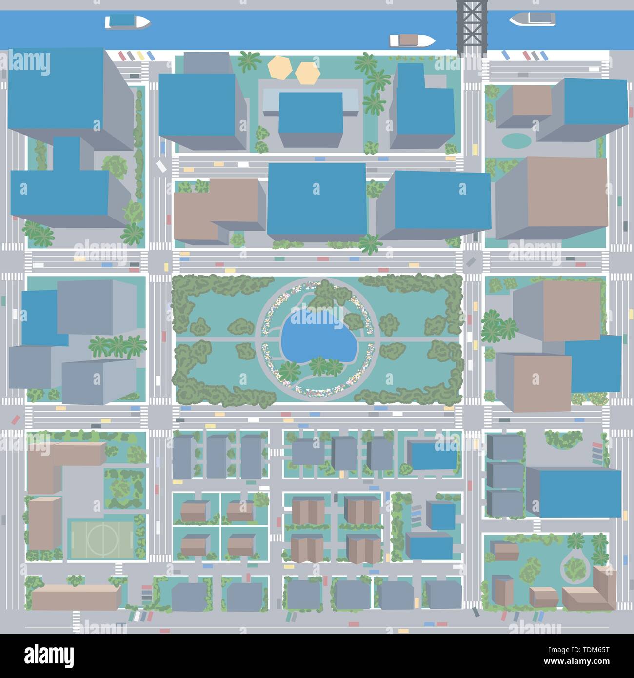 Vue aérienne de la ville avec les bâtiments et les habitations vue détaillée de ville d'en haut regroupés et en EPS10 Illustration de Vecteur