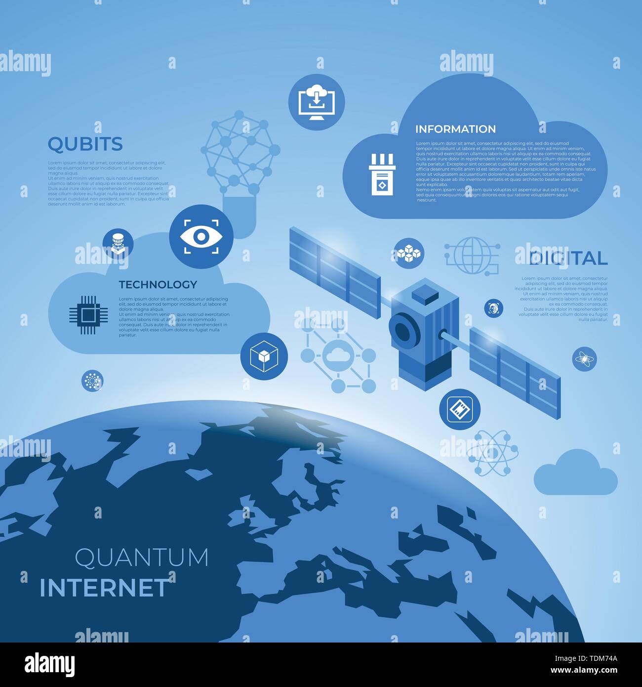 La technologie internet quantique icons collection infographies, vecteur numérique annonce Illustration de Vecteur