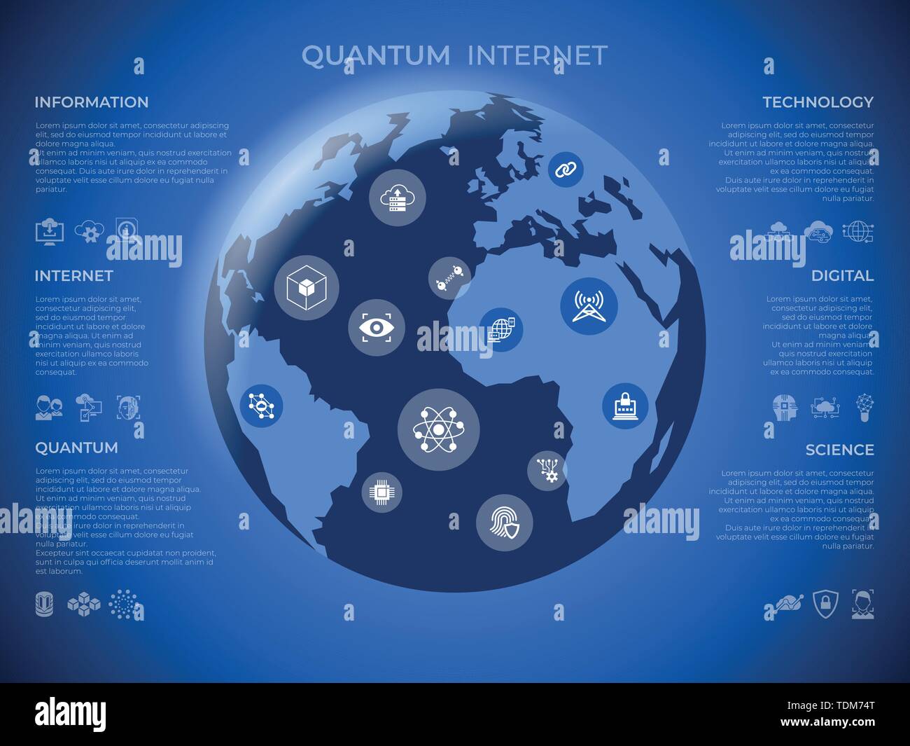 La technologie internet quantique icons collection infographies, vecteur numérique annonce Illustration de Vecteur