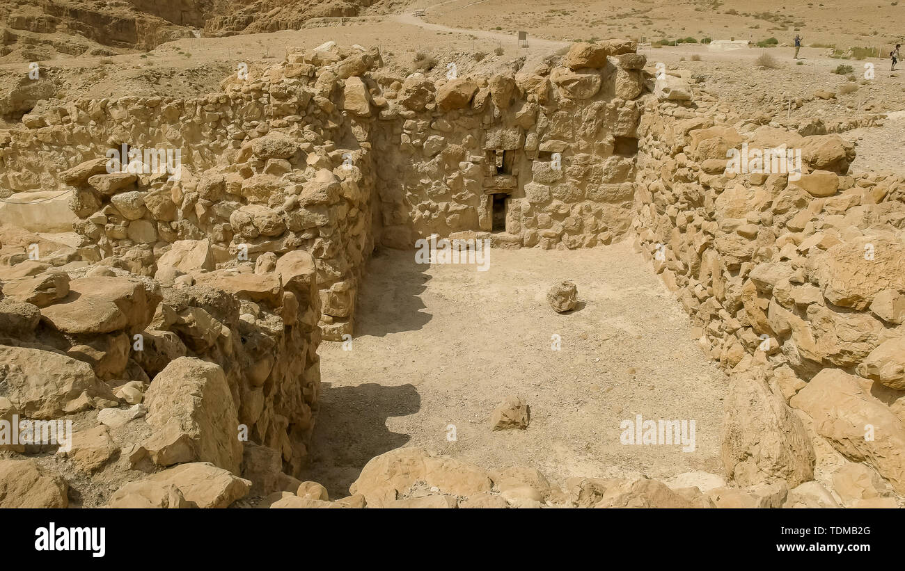 Une partie du bâtiment ruines de Qumrân en Israël Banque D'Images