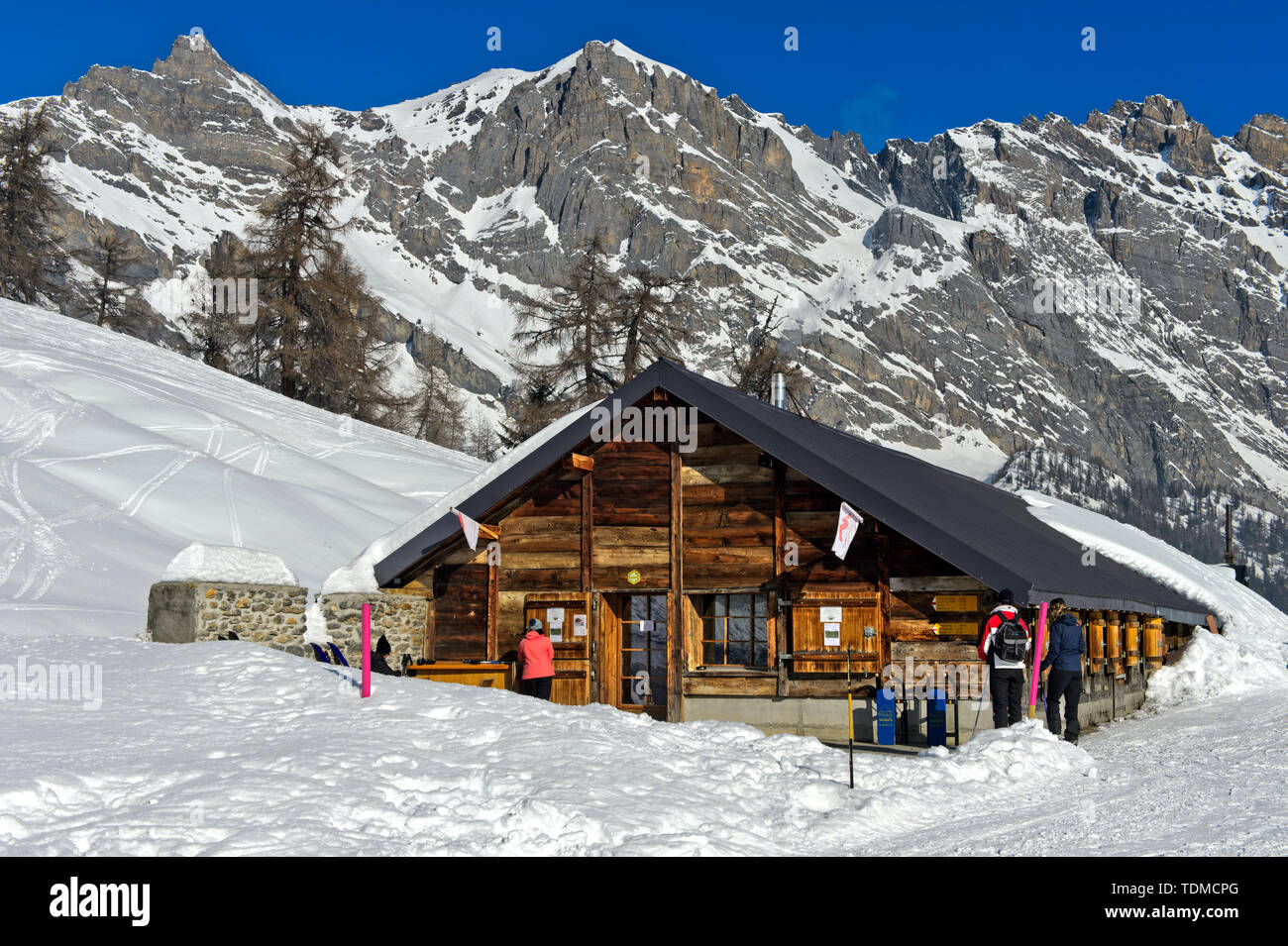 Mountain Inn Loutze en hiver, Ovronnaz, Valais, Suisse Banque D'Images