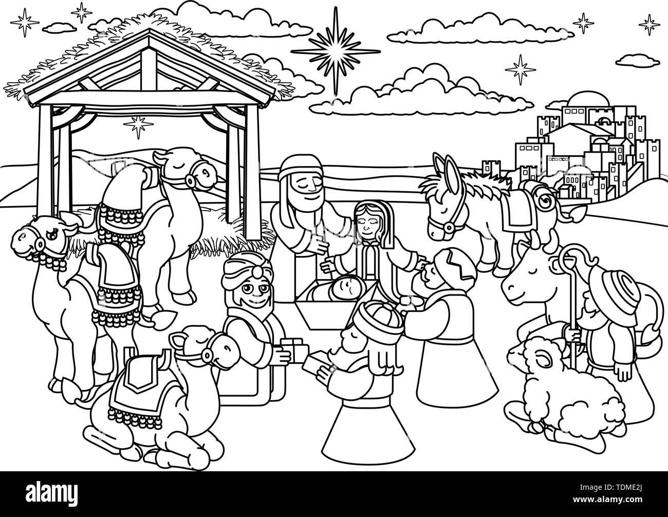 Dessin animé de Noël Crèche Illustration de Vecteur