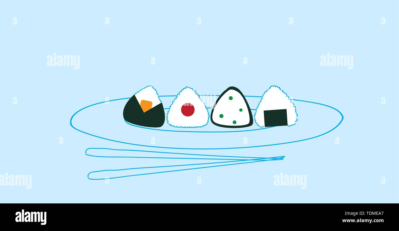 Plaque de sushi avec des baguettes cuisine traditionnelle asiatique doodle croquis concept horizontal dessiné à la main Illustration de Vecteur