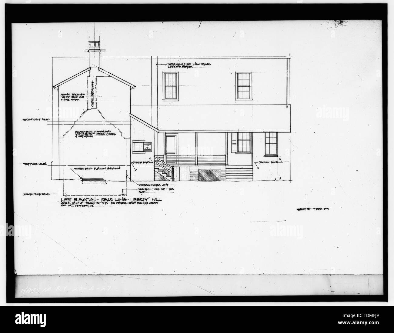 Photocopie de dessin, AILE ARRIÈRE, élévation EST - Liberty Hall, principales rues et Wilkinson, Francfort, Comté de Franklin, KY ; Jefferson, Thomas ; Brown, John ; Brown, Mason Banque D'Images