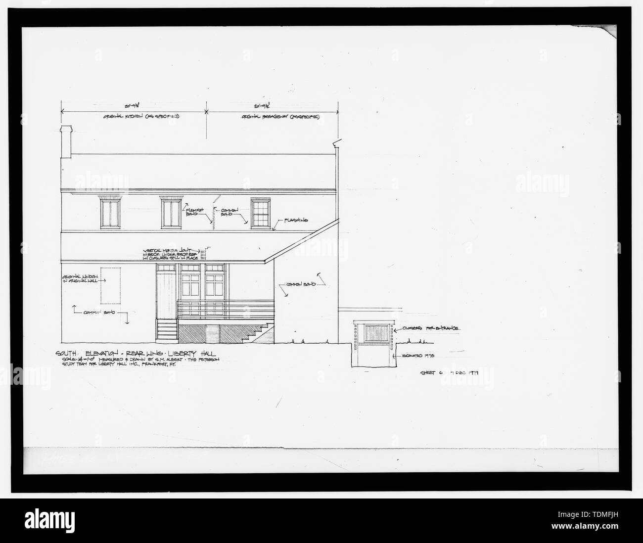 Photocopie de dessin, AILE ARRIÈRE, élévation sud - Liberty Hall, principales rues et Wilkinson, Francfort, Comté de Franklin, KY ; Jefferson, Thomas ; Brown, John ; Brown, Mason Banque D'Images