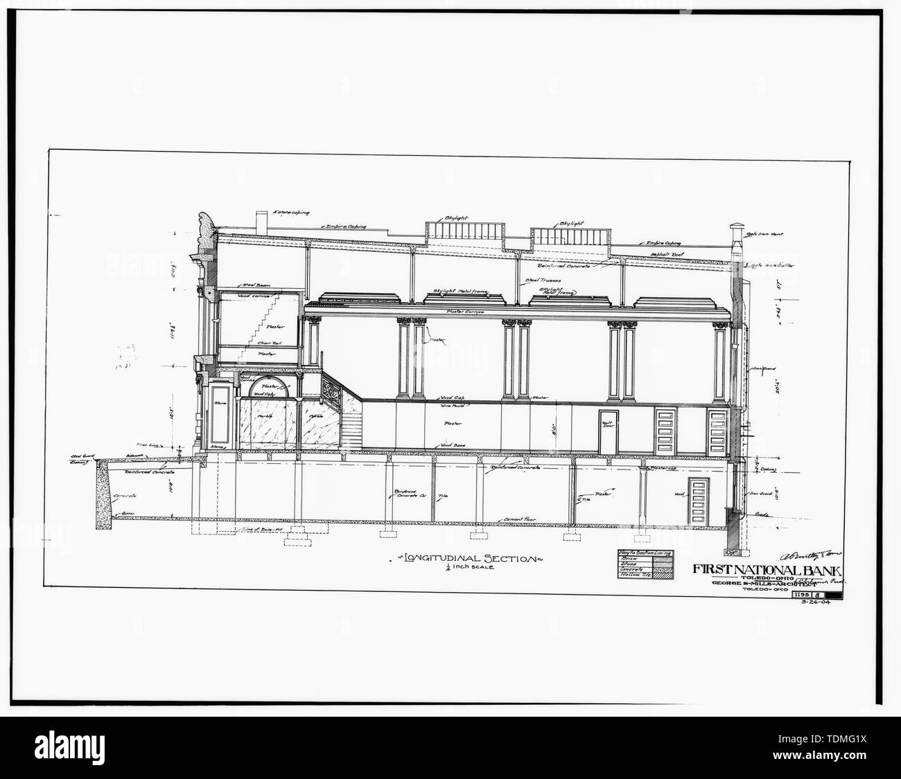 Photocopie de l'ORIGINAL DU DESSIN SECTION LONGITUDINALE - First National Bank, 312, rue du Sommet, Toledo, Comté de Lucas, OH Banque D'Images
