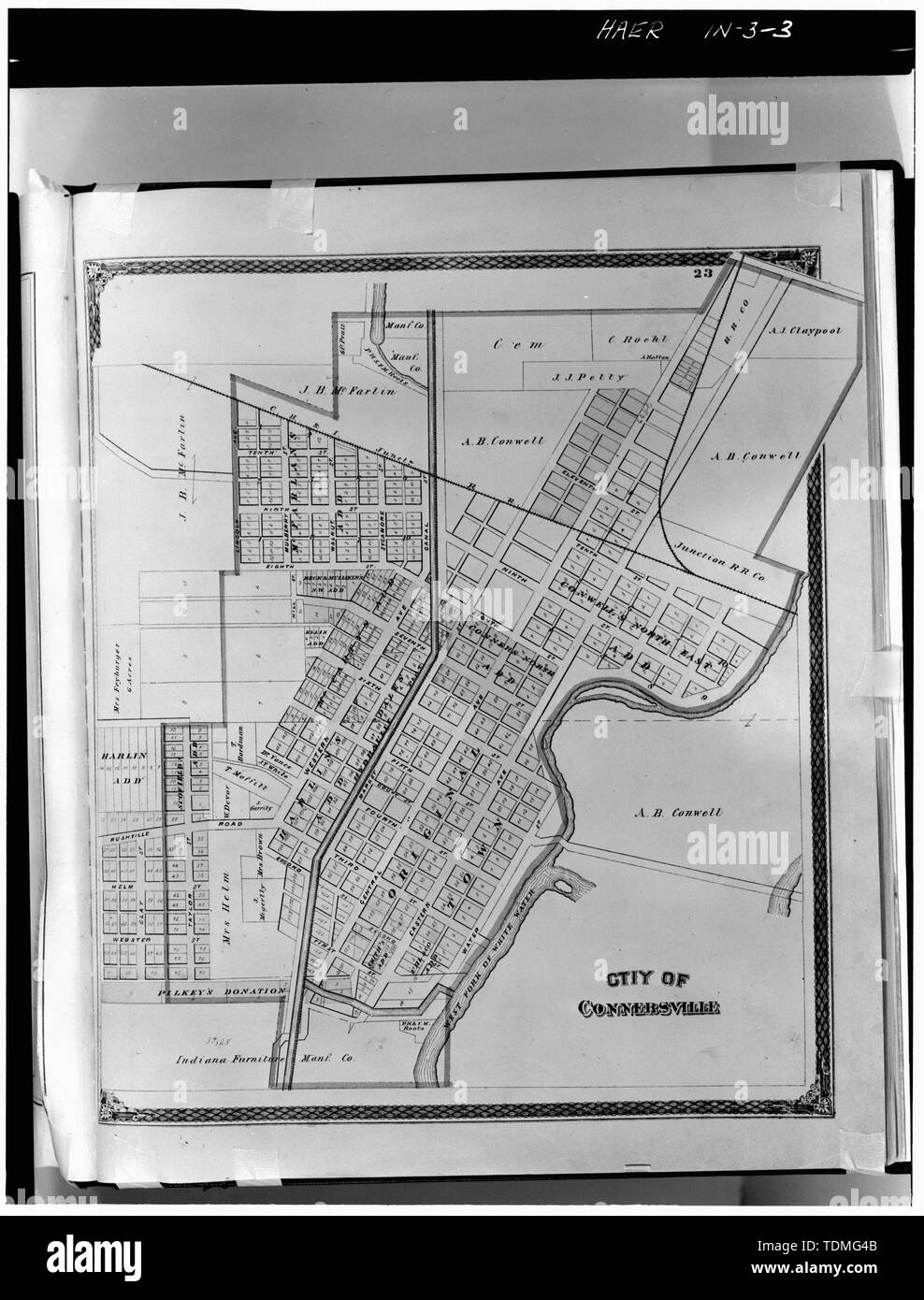 Photocopie DE LA CARTE DE VILLE DE CONNERSVILLE DE ILLUSTRÉ ET ATLAS HISTORIQUE DE FAYETTE CO., 1875 - P. H. et F. M. Société Racines, Eastern Avenue, Connersville, comté de Fayette, dans ; Racines, Francis Marion ; Racines, Philander H ; Boucher, Jack E ; Bruegmann, Robert Banque D'Images