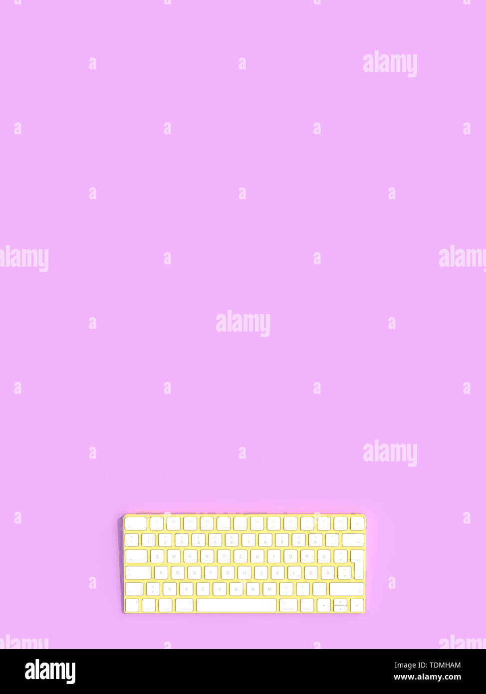Clavier ordinateur blanc et jaune sur fond violet, image 3D render.Télévision style laïcs. Banque D'Images