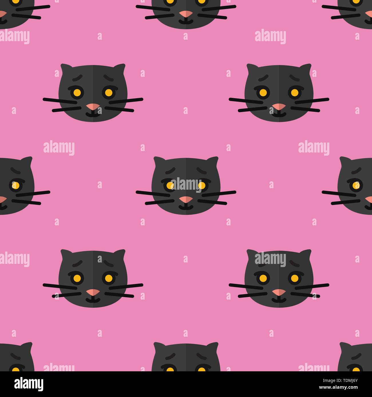 Modèle sans couture pour les textiles avec mignon chatons noirs sur fond rose. Vector illustration style de télévision Illustration de Vecteur
