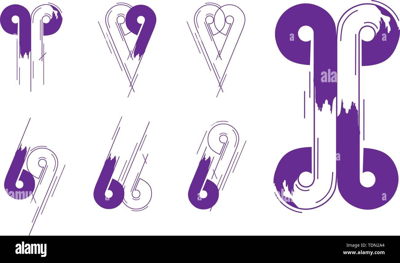 Nombre et la lettre Logotype Collection créative Concept de vecteur. Abstrait moderne design et éléments du logo en couleur violette. Illustration de Vecteur