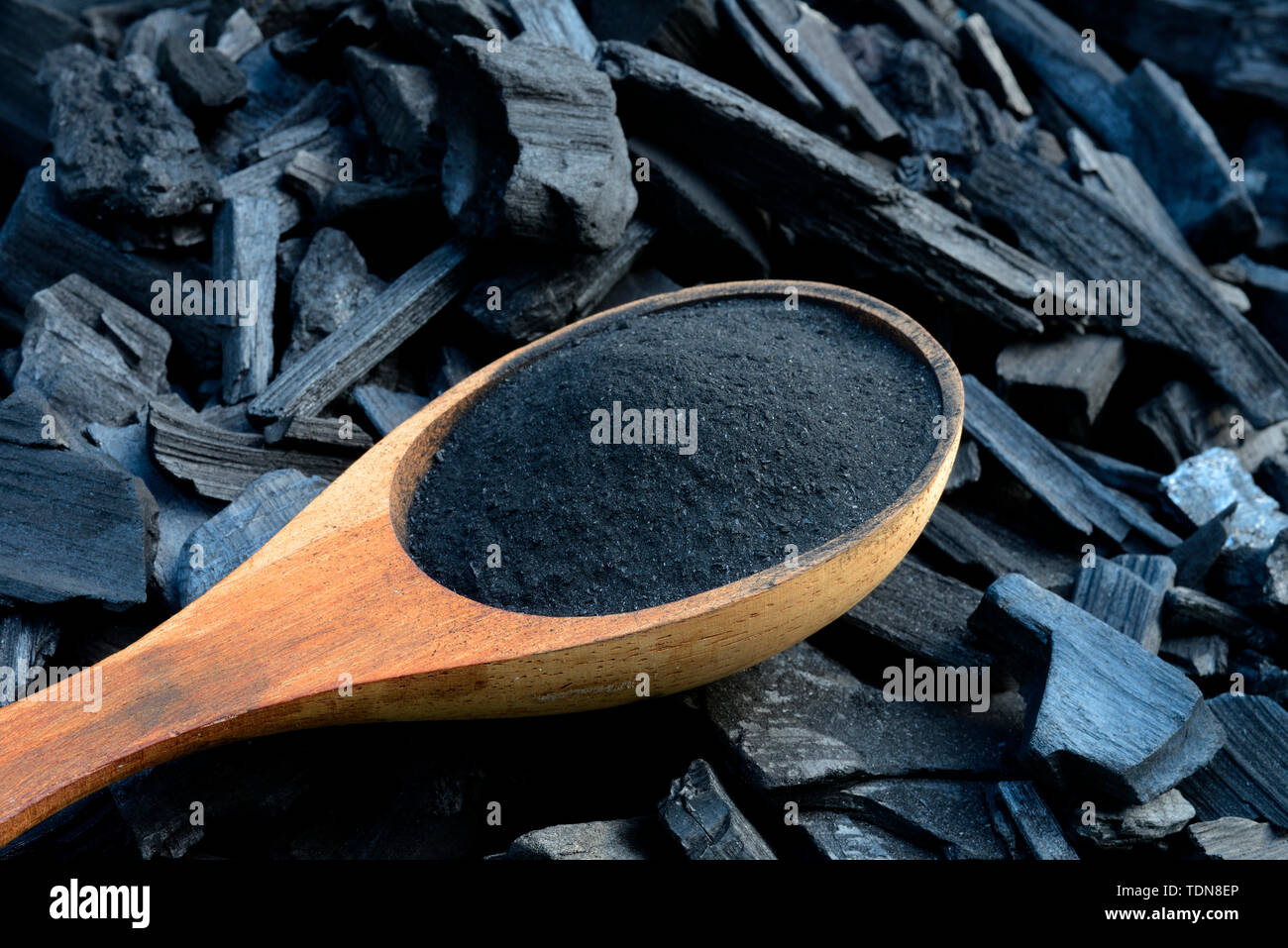 Dans Holzkohlepulver charbon und Kelle, Holz, Kohle, charbon, Kohlepulver Banque D'Images