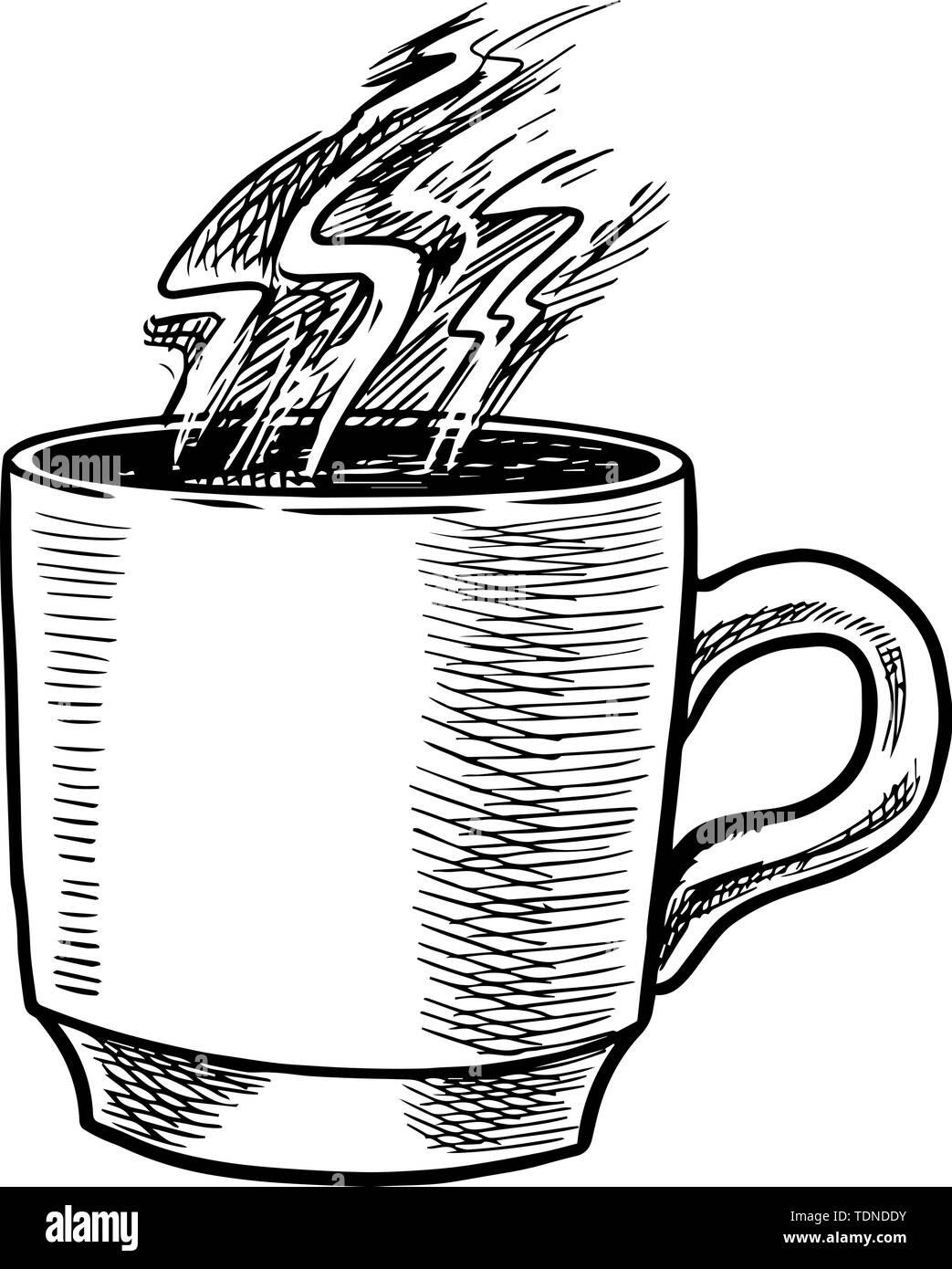 Tasse de café dans le style vintage. Americano dans un verre. Gravé à la main dessin rétro. Modèle pour le logo ou l'étiquette. Illustration de Vecteur