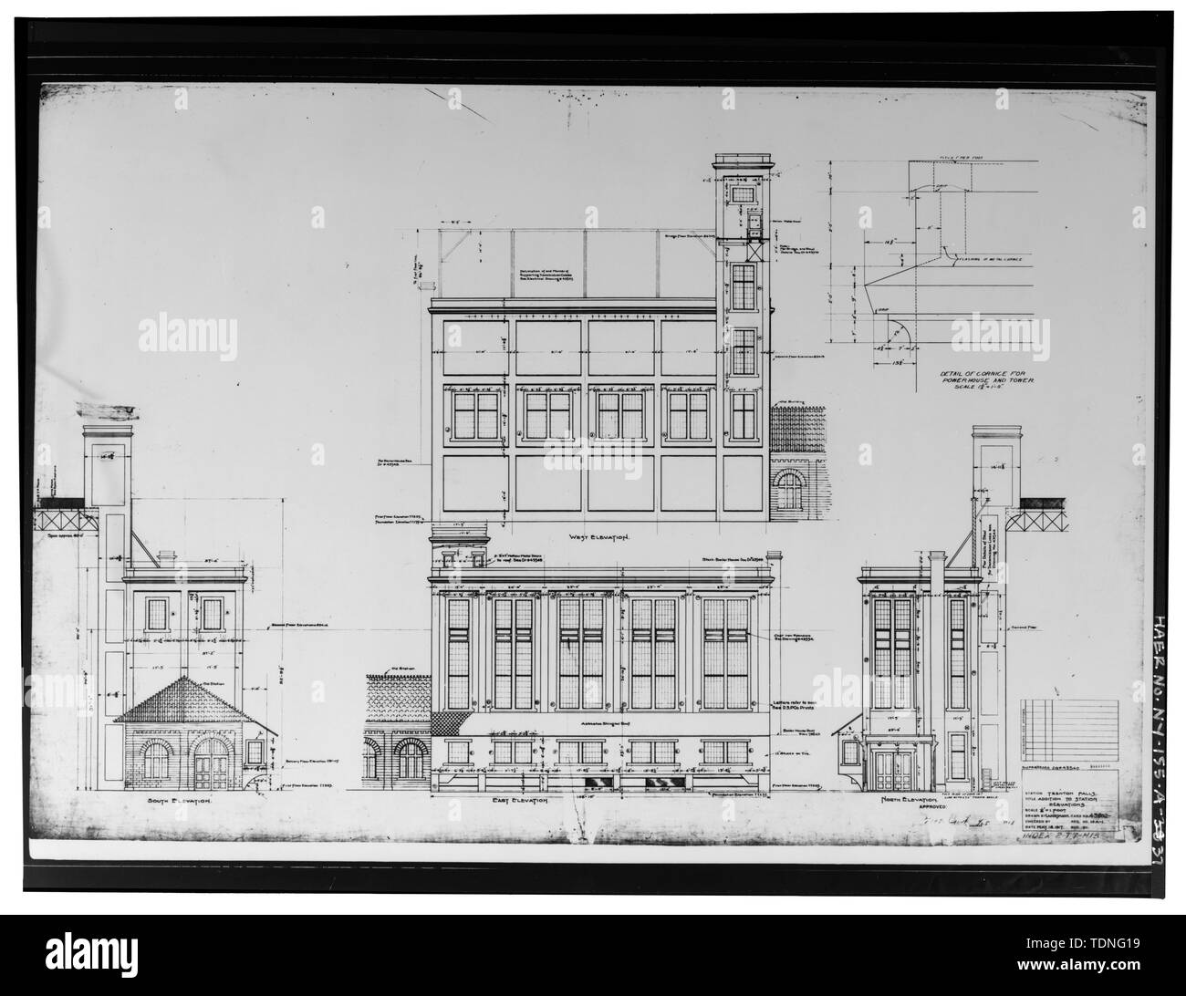 Photocopie de microfilmé dessin, Thomas E. Murray et George A. Orrok, 18 mai 1927 (dossier 2-T7-R13), DWG. N°43802, Niagara Mohawk Power Company, Syracuse, New York) TRENTON FALLS-PLUS DE GARE-altitude. - Trenton Falls Hydroelectric Station, centrale électrique et sous-station, sur rive ouest du Canada de l'Ouest, le long du ruisseau Trenton Falls Road, 1,25 milles au nord de New York, la Route 28, Trenton Falls, Onondaga County, NY Banque D'Images