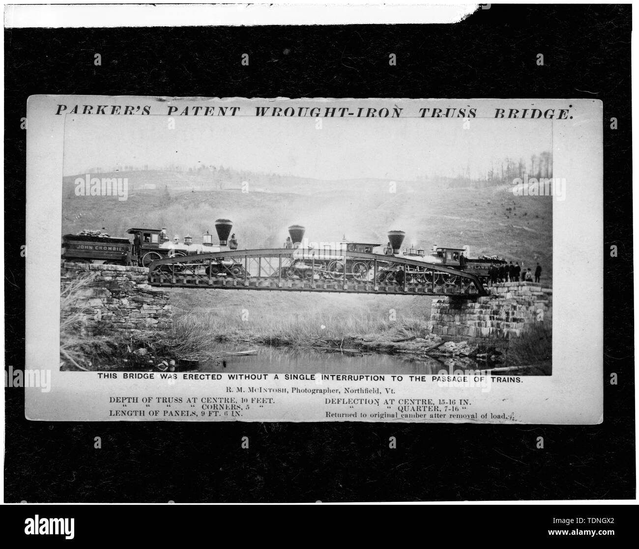 (Original en possesssion de la Division de génie mécanique et génie cicil, Smithsonian Institute) PARKER Truss Bridge à Northfield, VT - Elm Street Bridge, enjambant la rivière Ottauquechee, Woodstock, comté de Windsor, VT ; Pont National et de fer ; de l'entreprise et de Woodstock Royalton Turnpike Company ; Raymond, William ; Raymond, Barna ; Marsh, Charles P ; Parker, Charles H ; Parker, un W ; Blodgett, William A ; Curry, Cadwallader ; Clement, Dan, émetteur ; Christianson, Justine, émetteur Banque D'Images