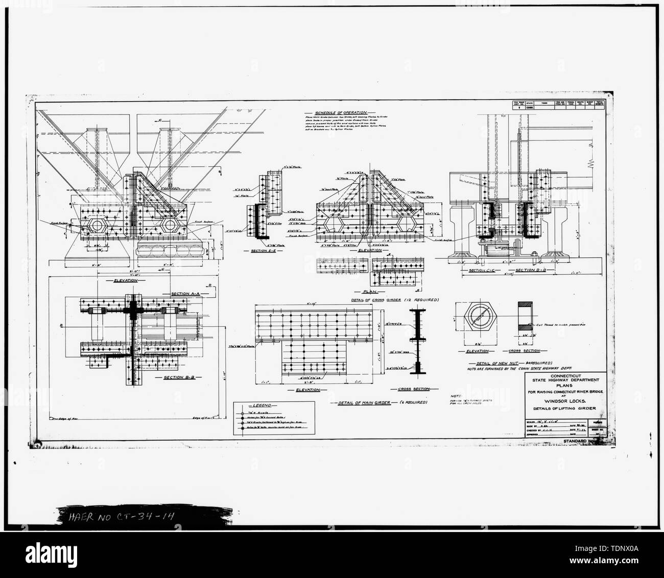 Photocopie de plans - DÉTAILS DE POUTRE DE LEVAGE - Pont de la rue du Pont, enjambant la rivière Connecticut CT sur la State Route 140, Windsor Locks, comté de Hartford, CT Banque D'Images