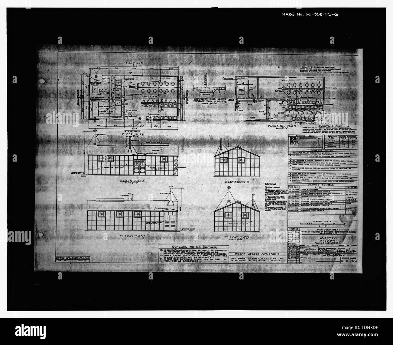 Photocopie de dessin (Ministère de la guerre à l'origine Fort McCoy, Wisconsin). Les plans et élévations, DESSIN NUMÉRO T.O. 700-6604 - Fort McCoy, Bâtiment n° T-2311, 250' à l'ouest du bâtiment n° T-2339, Sparte, comté de Monroe, WI Banque D'Images