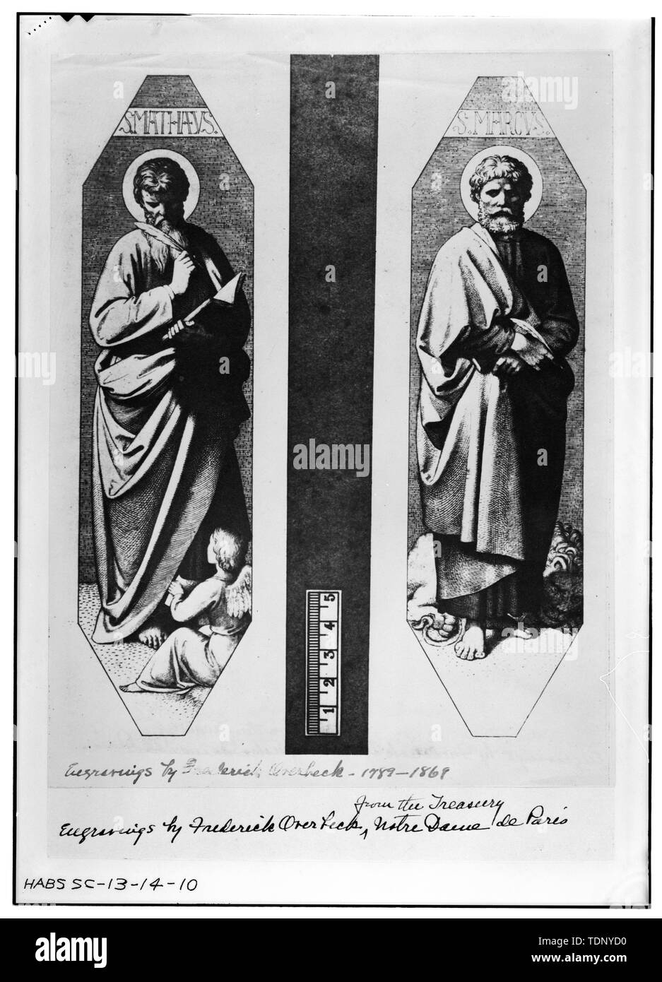 Photocopie d'une gravure d'un vitrail design par Johann Friedrich Overbeck (1789-1869) à laquelle deux du choeur dans windows l'église de la Sainte Croix ont été fondées. Cette copie est d'une photocopie obtenue à partir du Trésor de Notre Dame de Paris, Paris, France, par feu Mme Walter C. White de Stateburg, Caroline du Sud. Mme White's photocopie est en la possession de Mme Richard K. Anderson de l'Arrondissement Chambre à Stateburg. - Église de la Sainte Croix, la State Route 261, Stateburg, Sumter County, SC ; Jones, Edward C ; Lee, Francis D ; Anderson, William Wallace ; C Banque D'Images