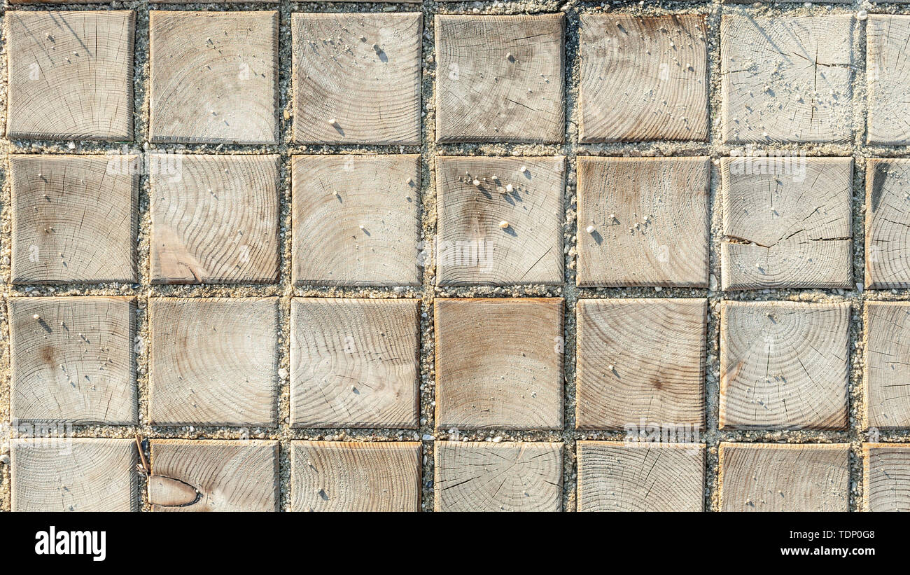 Bannière Web mosaïque en bois carrés texture réaliste ou l'arrière-plan. Banque D'Images