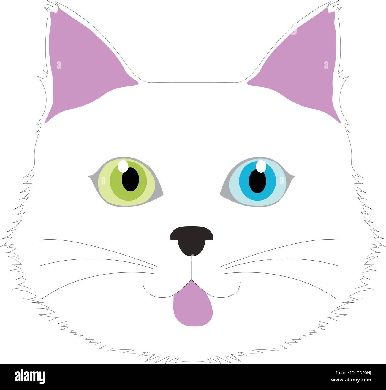 Chat blanc avec des yeux multicolores sur un mode humoristique l'expression du visage, l'infographie, cg, vector, vecteurs Banque D'Images