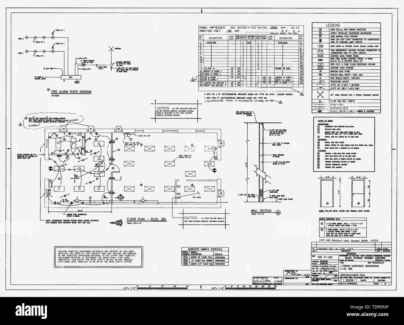 Photocopie de dessin (c'est toujours une 8 x 10 copie d'un négatif 8 x 10 ; 1993 le dessin architectural situé à Pensacola, Floride, Bâtiment n° 38-A) du côté nord de l'INTÉRIEUR la rénovation, la construction no 38-A, fiche 1 sur 1 - U.S. Naval Air Station, forge, South Avenue, Pensacola, FL, Escambia Comté Banque D'Images