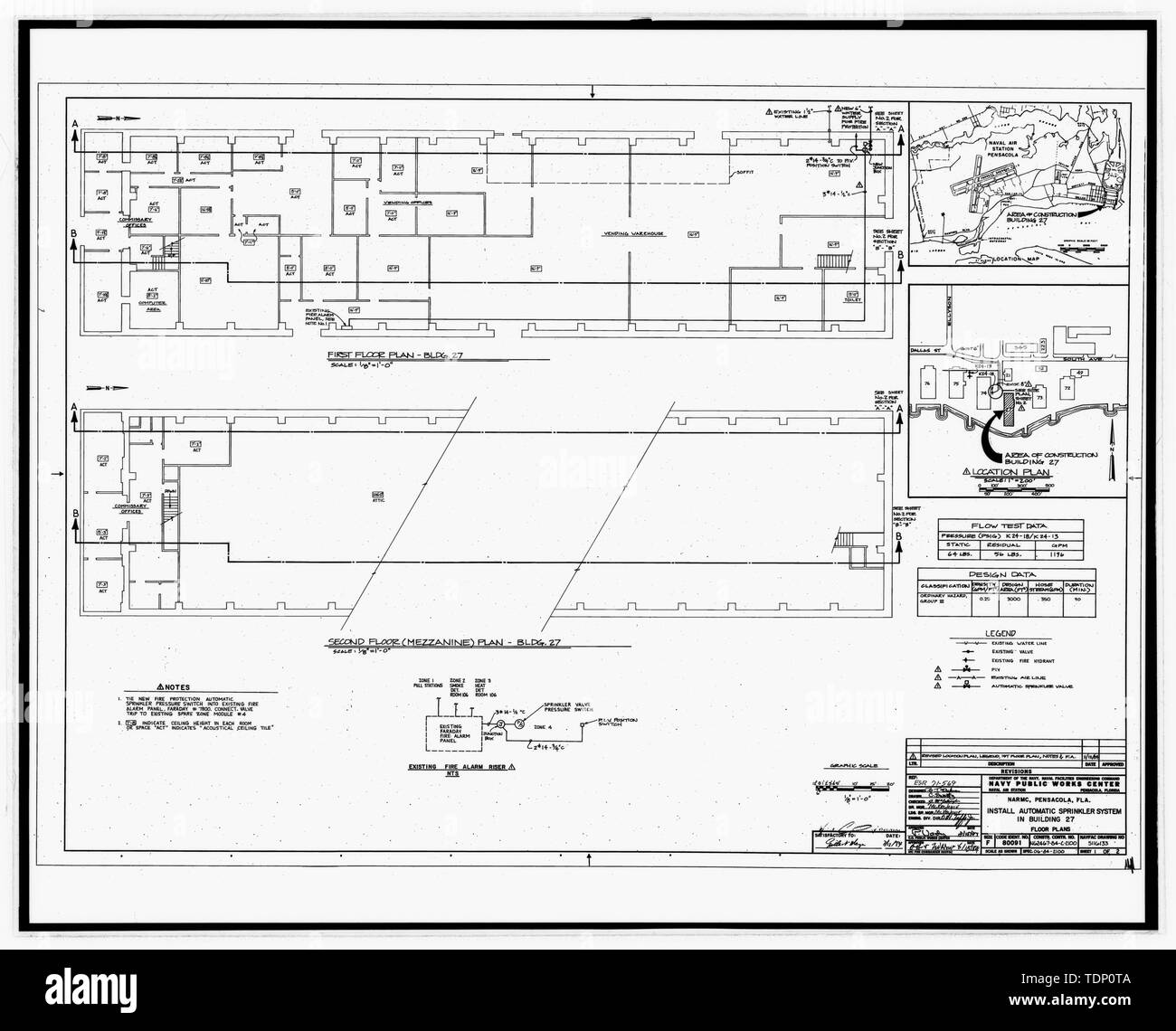 Photocopie de dessin (c'est toujours une 8et 10x-148 ; ET-148 ; copie d'une de 8 et 10x-148 ; ET-148 ; négatif ; 1984 original le dessin architectural situé dans le bâtiment n° 458, NAS Pensacola, Floride) Installer le système de gicleurs dans le bâtiment n° 27, les plans d'étage, feuille 1 de 2 - U.S. Naval Air Station, charbon, 499 South Avenue, Pensacola, FL, Escambia Comté Banque D'Images