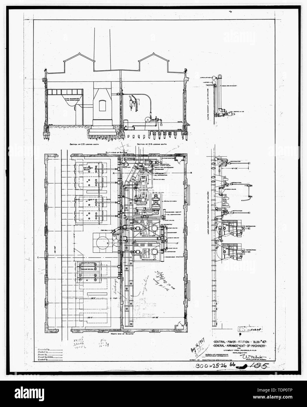 Photocopie de dessin (cette photo est et 8' x10' copie d'un 8' x 10' ; négatif original 1907 dessin architectural situé dans le bâtiment n° 458, NAS Pensacola, Floride) Central power station bâtiment n° 47, l'aménagement général des machines - U.S. Naval Air Station, Centrale électrique, 328, avenue du Sud, Pensacola Escambia Comté, FL Banque D'Images