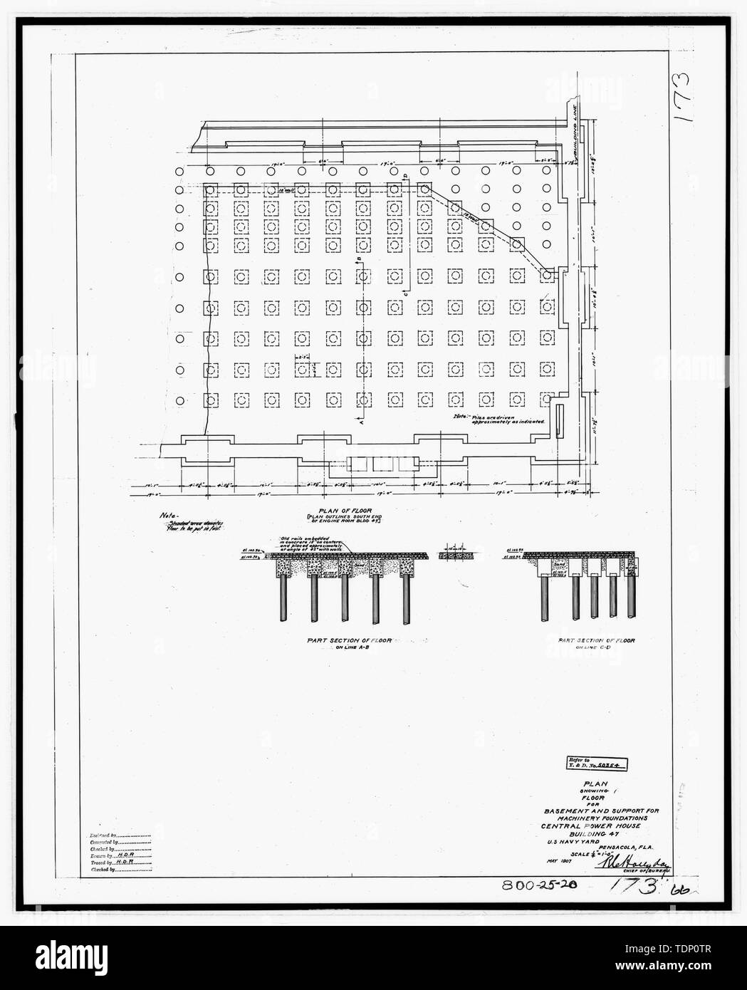 Photocopie de dessin (cette photo est et 8' x10' copie d'un 8' x 10' ; négatif original 1907 dessin architectural situé dans le bâtiment n° 458, NAS Pensacola, Floride) Plan montrant pour plancher sous-sol et l'appui aux fondations de machines, le pouvoir central house bâtiment n° 47 - U.S. Naval Air Station, Centrale électrique, 328, avenue du Sud, Pensacola Escambia Comté, FL Banque D'Images