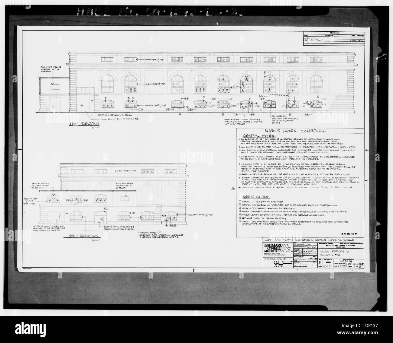 Photocopie de l'établissement situé à Archives nationales, San Bruno, Californie (Marine - 121-A-42). Réparation de vitre et Oweill Shimuru Architectes bâtiment 12) ; 16 juin 1962. - Mare Island Naval Shipyard, Centrale électrique centrale, California Avenue, norhtwest coin de l'Avenue de la Californie et la Septième Rue, Vallejo, comté de Solano, CA Banque D'Images