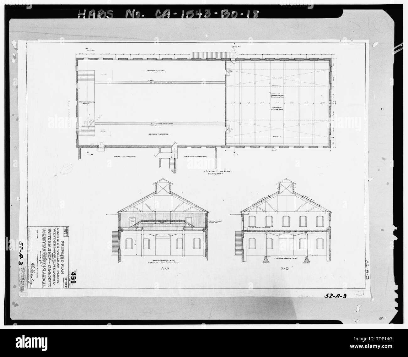 Photocopie de l'établissement situé à Archives nationales, San Bruno, Californie (Marine - 52-A-3). Proposition de plan pour changer de cuisine marbre, extrémité ouest du bâtiment n° 52 dans une boutique pour la patton CandR Ministère à la U.S. Navy Yard Mare Island, Cal, les plans et les élévations ; Août 1900 - Mare Island Naval Shipyard, n° 70, Avenue de la Californie Fer Platers, côté ouest en face de la cale sèche, près de 1 9e Rue, Vallejo, comté de Solano, CA Banque D'Images