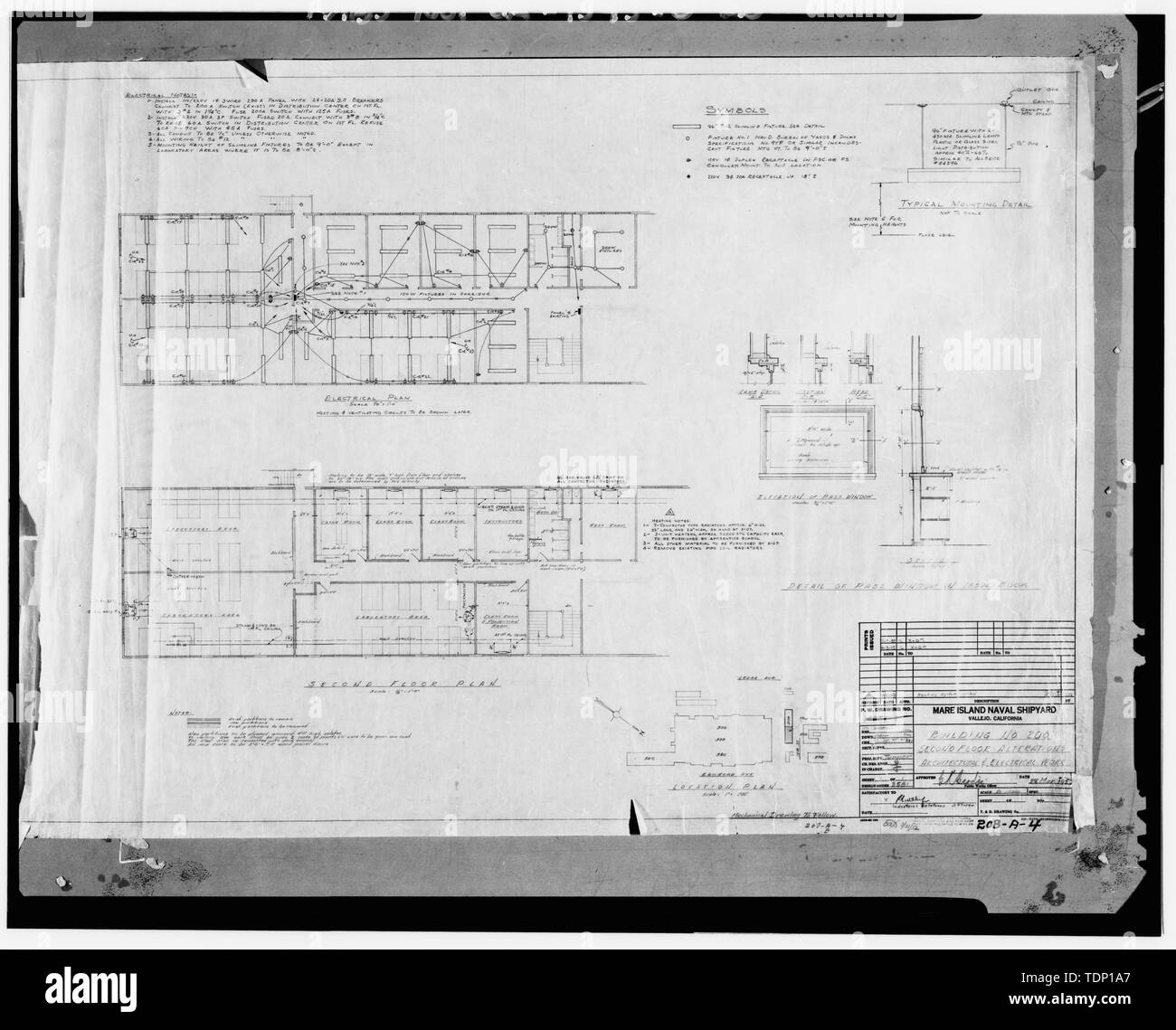 Photocopie de l'établissement situé à Archives nationales, San Bruno, Californie (Marine -208-A-4). Deuxième étage est de modifications ; mars 1952. - Mare Island Naval Shipyard, des bureaux administratifs et une cafétéria, 12e Rue, côté nord, entre l'Avenue du chemin de fer et de cèdre, Aveneu Vallejo, comté de Solano, CA Banque D'Images
