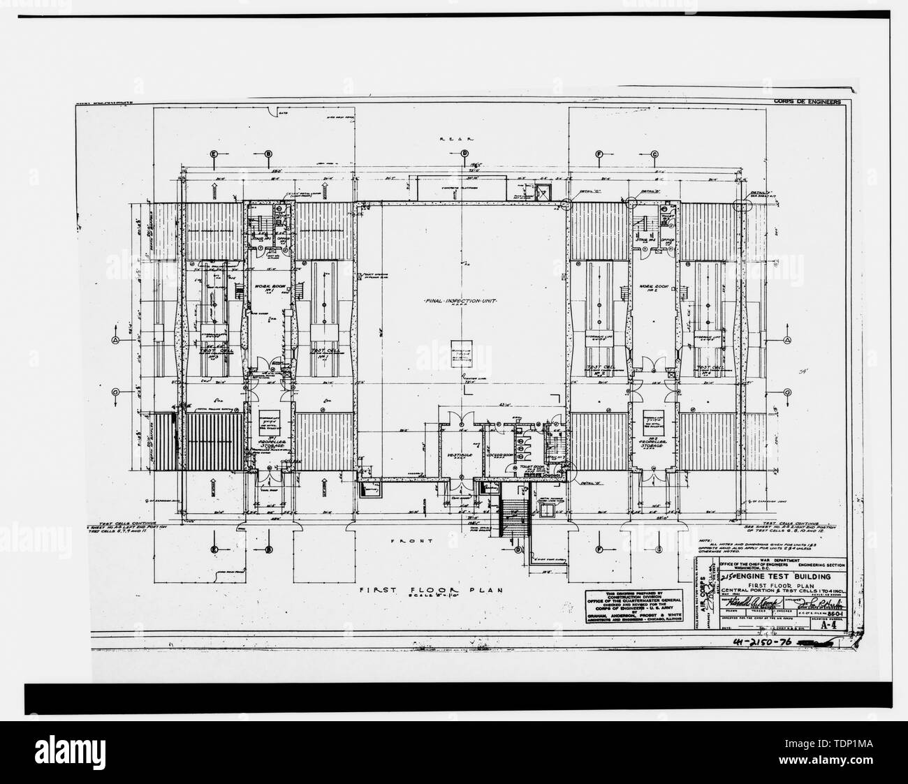 Photocopie de dessin technique, Mai, 1941 (dessin original situé à Fairchild Air Force Base, le génie civil du bâtiment, du Génie Civil vault). Cellule de contrôle moteur. Premier plan, PARTIE CENTRALE ET LES CELLULES DE TEST 1-4. - Fairchild Air Force Base, la cellule de contrôle moteur, près de intersection de Arnold Street et George Street, Spokane, Comté de Spokane, WA Banque D'Images