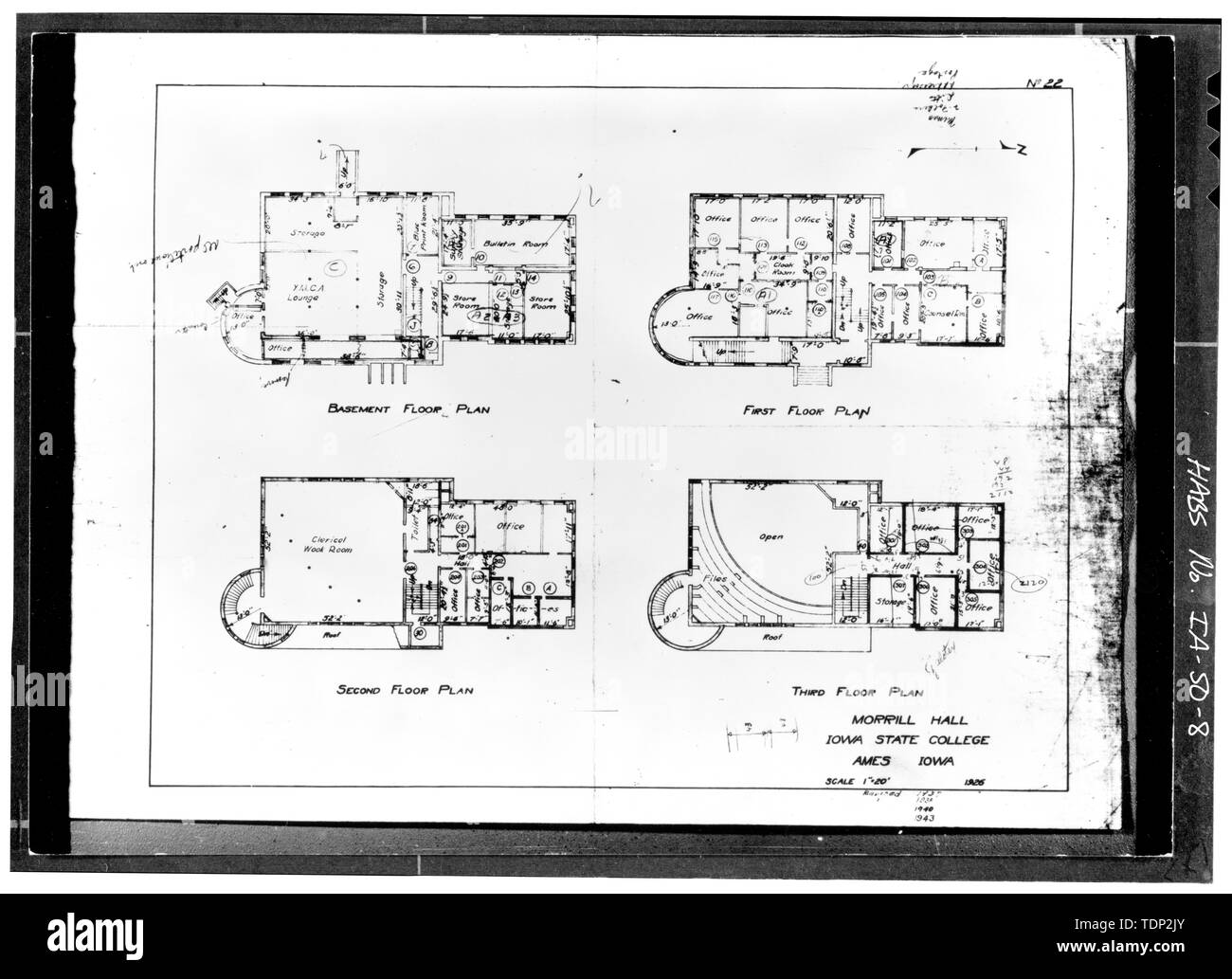 Photocopie de dessin (mesurée à partir de l'Iowa State University, l'installation physique) ; 1929 inconnu délinéateur révisé pour 1943 LES PLANS DE MAINTENANCE, SOUS-SOL PAR LE TROISIÈME ÉTAGE - Iowa State University, Morrill Hall, Morrill Road, Ames, IA, Story County Banque D'Images