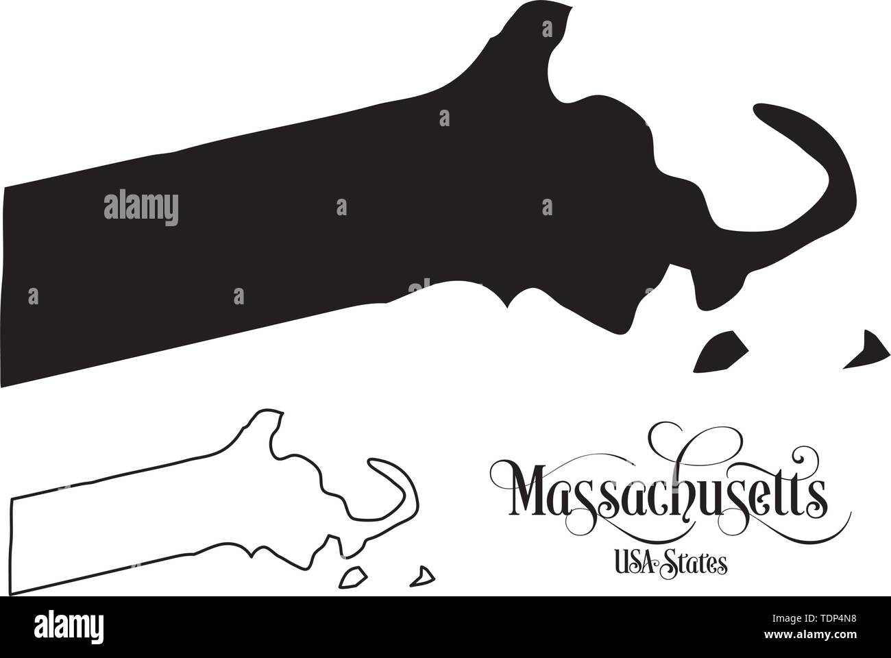 Carte des États-Unis d'Amérique (USA) État du Massachusetts - Illustration sur fond blanc. Illustration de Vecteur