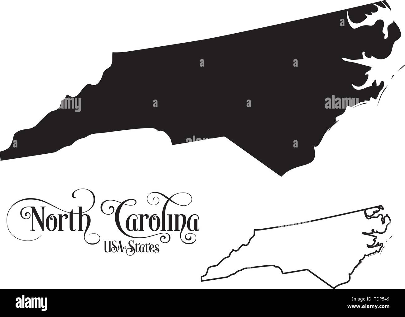 Carte des États-Unis d'Amérique (USA) État de Caroline du Nord - Illustration sur fond blanc. Illustration de Vecteur