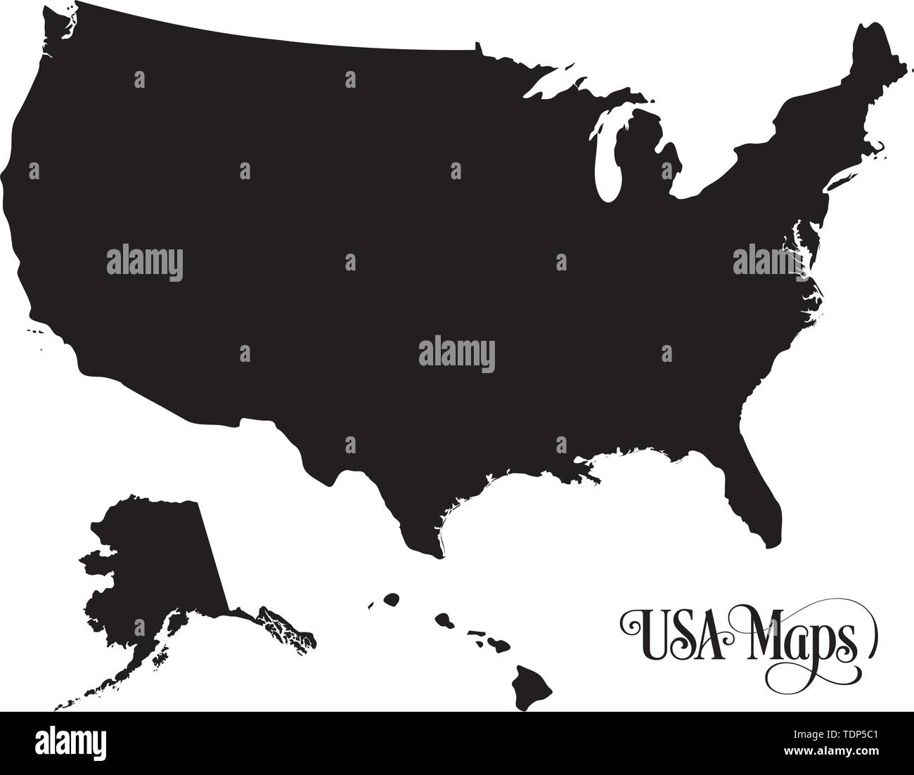 Carte des États-Unis d'Amérique (USA) Illustration Silhouette sur fond blanc. Illustration de Vecteur
