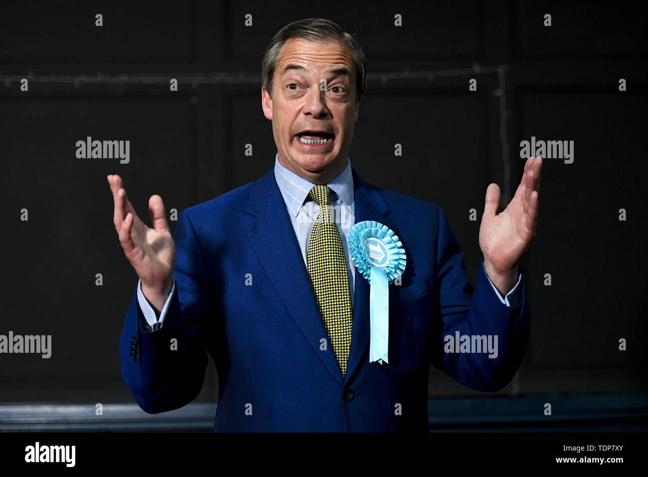 Ex-chef du parti UKIP Nigel Farage assiste à la partie 'Brexit' rassemblement à Edinburgh's Corn Exchange. Avec : Nigel Farage Où : Édinbourg, Royaume-Uni Quand : 17 mai 2019 Credit : Euan Cherry/WENN Banque D'Images