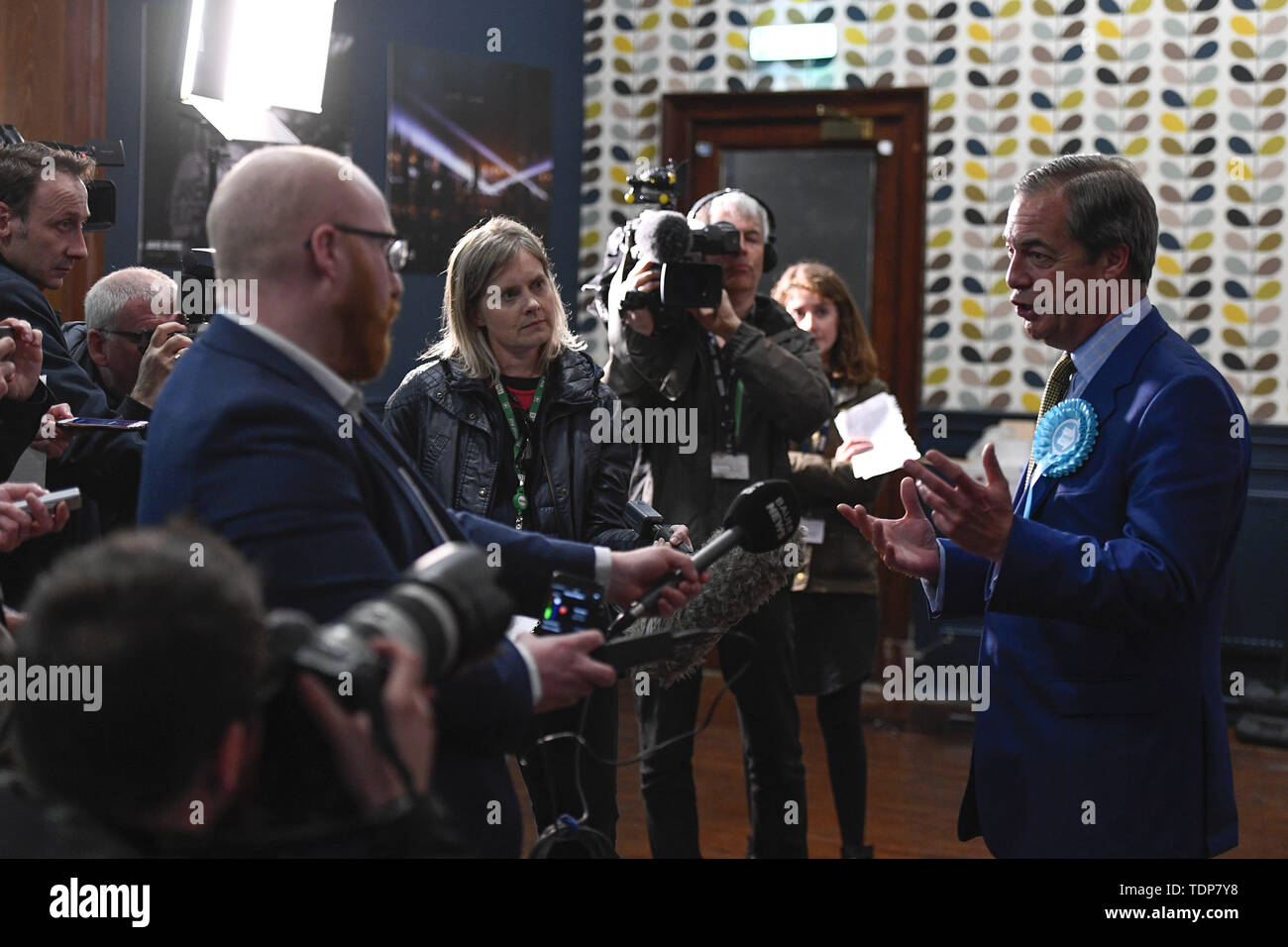 Ex-chef du parti UKIP Nigel Farage assiste à la partie 'Brexit' rassemblement à Edinburgh's Corn Exchange. Avec : Nigel Farage Où : Édinbourg, Royaume-Uni Quand : 17 mai 2019 Credit : Euan Cherry/WENN Banque D'Images