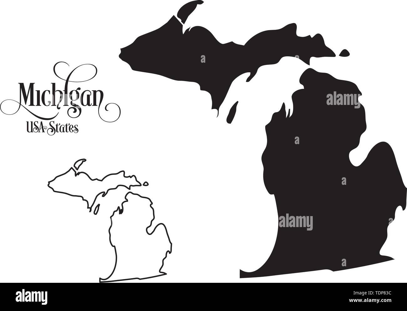 Carte des États-Unis d'Amérique (USA) État du Michigan - Illustration sur fond blanc. Illustration de Vecteur