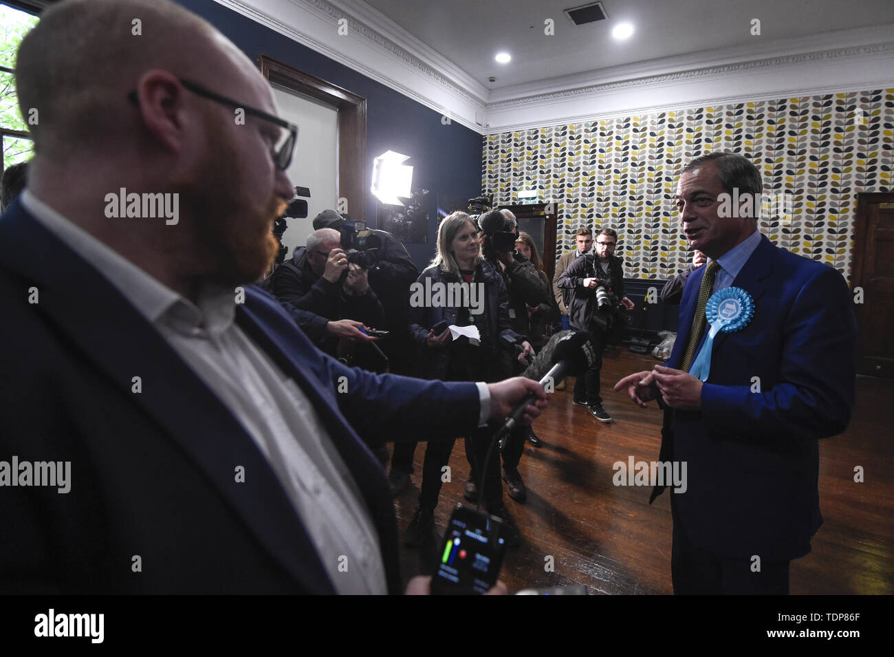 Ex-chef du parti UKIP Nigel Farage assiste à la partie 'Brexit' rassemblement à Edinburgh's Corn Exchange. Avec : Nigel Farage Où : Édinbourg, Royaume-Uni Quand : 17 mai 2019 Credit : Euan Cherry/WENN Banque D'Images