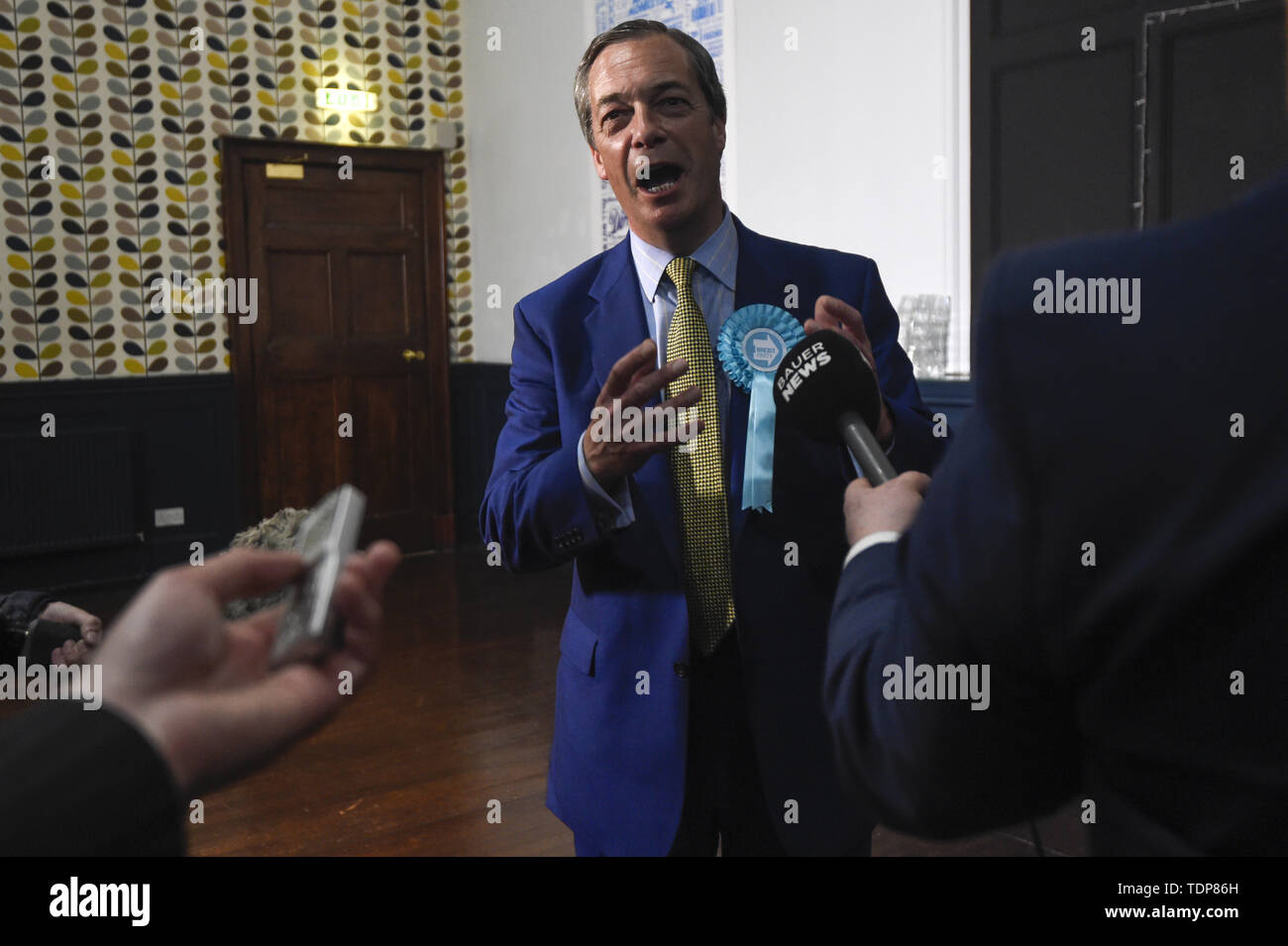 Ex-chef du parti UKIP Nigel Farage assiste à la partie 'Brexit' rassemblement à Edinburgh's Corn Exchange. Avec : Nigel Farage Où : Édinbourg, Royaume-Uni Quand : 17 mai 2019 Credit : Euan Cherry/WENN Banque D'Images