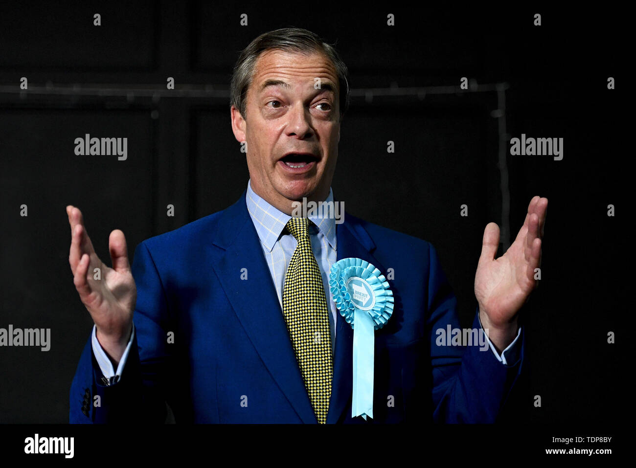Ex-chef du parti UKIP Nigel Farage assiste à la partie 'Brexit' rassemblement à Edinburgh's Corn Exchange. Avec : Nigel Farage Où : Édinbourg, Royaume-Uni Quand : 17 mai 2019 Credit : Euan Cherry/WENN Banque D'Images